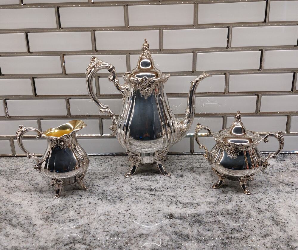 Wallace Baroque Silverplate Coffee Tea Pot Set Sugar Creamer 282 283 284 Ornate